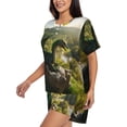 thumbnail image 3 of Womens Pajama Sets With Pocket, Deep Forest Stone Green Dragon Lounge Sets Short Sleeve Sleepwear PJ Sets for Women, 3 of 6