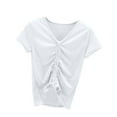 thumbnail image 2 of Womens Clothing Homenesgenics Womens Tops under $10 Crop Tops for Women Women's Solid Color T-Shirt Short Sleeved Round Neck Drawstring Tops/shirt White XL, 2 of 8
