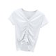 thumbnail image 2 of Fiudx Camisas de Mujer Camiseta de Color Liso para Mujer Top de Manga Corta con Cuello En V y Cordón Top/Camisa de Manga Corta con Cuello En V, 2 of 7