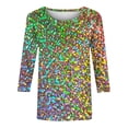 thumbnail image 4 of Huachaog T Shirts for Women V Neck Short Sleeve Glitter Sequin Print Design Daily Wear Regular Tops, 4 of 4