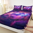 thumbnail image 4 of Metsweet Galaxy Unicorn Queen Sheets 4 Pieces, Gradient Universe Nebula Queen Sheet Sets, Purple Blue,1 Fitted Sheet, 1 Flat Sheet and 2 Pillowcases, 4 of 5