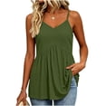 thumbnail image 6 of Tqcoqu Women's Crewneck Spaghetti Strap Pleated Ruffle Hem Sleeveless Cami Tank Peplum Top,Army Green Women's S-XXL, 6 of 7