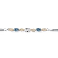 thumbnail image 2 of 925 Silver and 10K Yellow Gold White Created Sapphire and Persian Blue Moissanite and White Lab Grown Diamond Bracelet for Women (1.96 Cttw, September Birthstone, Oval, Wheat Chain, 6.5 inches), 2 of 5