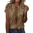 thumbnail image 4 of EliteGoogv Women Leopard Print Crew Neck Short Sleeve T-Shirt Casual Wild Animal Print Fashion Streetwear Tee Shirts Blouses Tunics Tops,Khaki,L, 4 of 5