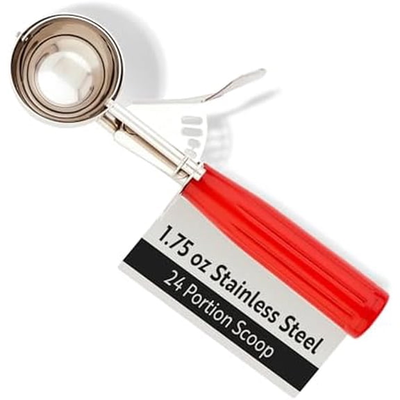 1.75 Ounce Portion Scoop, 1 Trigger Release Stainless Steel Cookie Scoop - With Red Handle, Stainless Steel Disher, For Portion Control, Cookie Dough, Cupcake Batter, Or Ice Cream