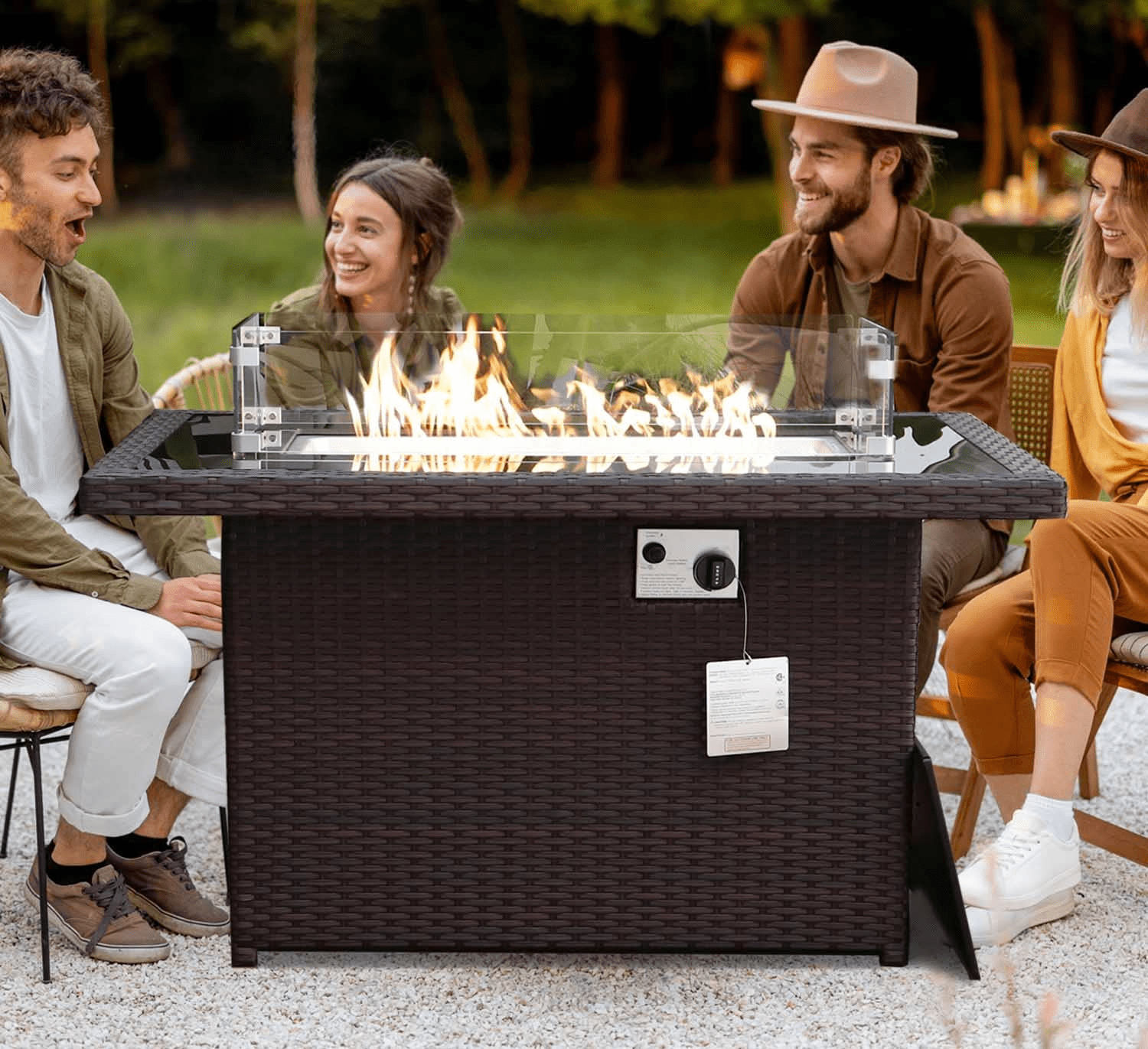 Nicesoul 43'' Outdoor Patio Propane Gas Wicker Smokeless Fire Pit Table