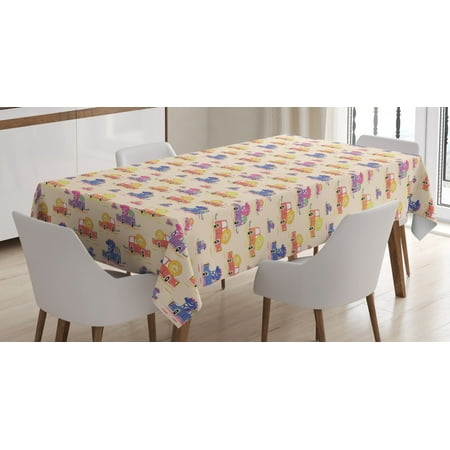 

Animal Tablecloth Funny Doodle Lions and Dinosaurs Riding Cars Colorful Kids Cartoon Illustration Rectangular Table Cover for Dining Room Kitchen 60 X 84 Inches Multicolor by Ambesonne