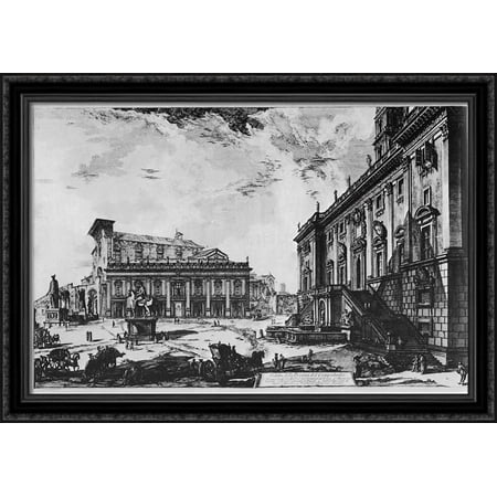Vedute di Roma 40x28 Large Black Ornate Wood Framed Canvas Art by Giovanni Battista Piranesi
