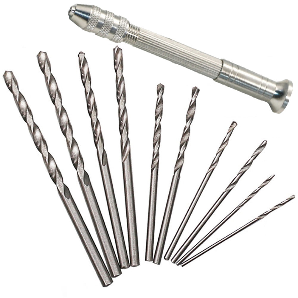 10PC Twist Drills Rotary Tool Mini Micro Aluminum Hand Drill With Keyless Chuck 