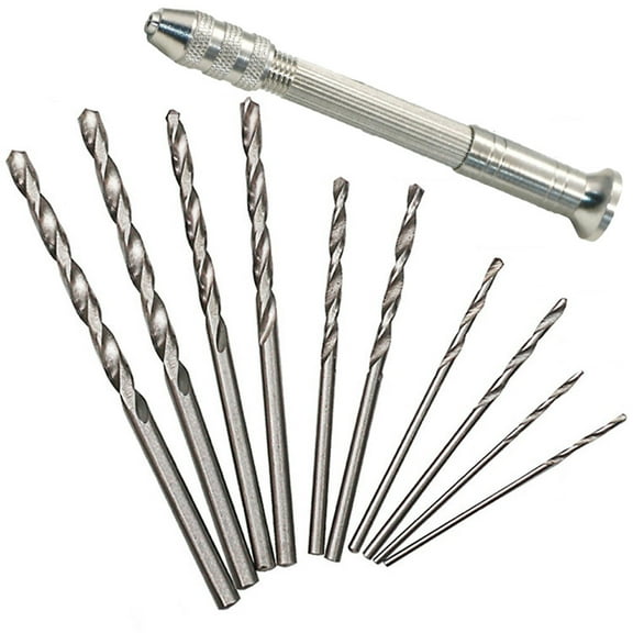 Clearance! Nomeni Drill Ki Mini Micro Aluminum Hand Drill with Keyless Chuck 10Pc Twist Drill Bit Rotary Tools Silver