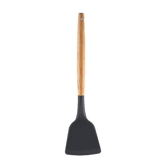 Heat Resistant Silicone Spatulas Set For Non Stick Pan Cookware Wooden Long Handle Spatulas Gray Rubber Spatula