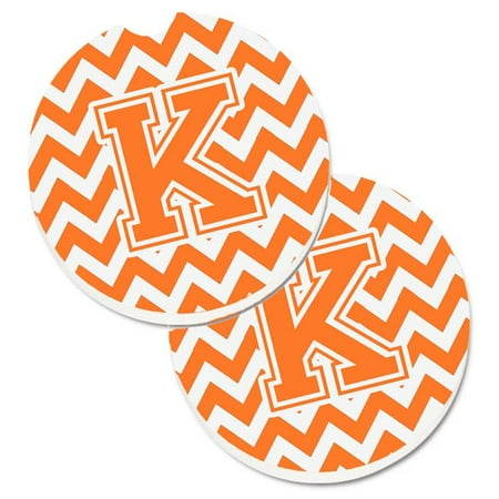 

Letter K Chevron Orange & White Set of 2 Cup Holder Car Coaster