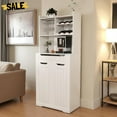 thumbnail image 2 of GZXS 70.87" Tall Farmhouse Pantry Cabinet with Hutch, Charging Station, Drawer, Wine Racks and Glass Holder, Multi-Purpose Coffee Bar or Liquor Cabinet for Kitchen and Living Room (White), 2 of 10