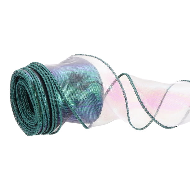 Cinta de Organza Iridiscente Uxcell, Cintas de Chiffon con Alambre Brillante, Cintas de Cola de Pez para Envolver Regalos en Verde