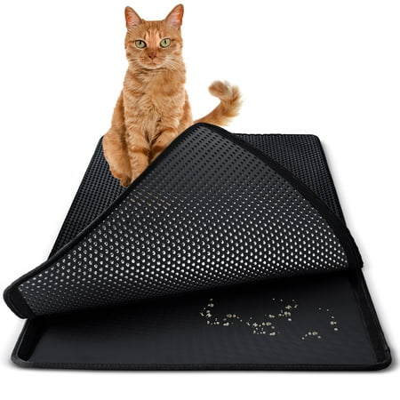 Paws & Pals Cat Litter Mat, Double Layer, Clean Protective, Non-Slip, Black