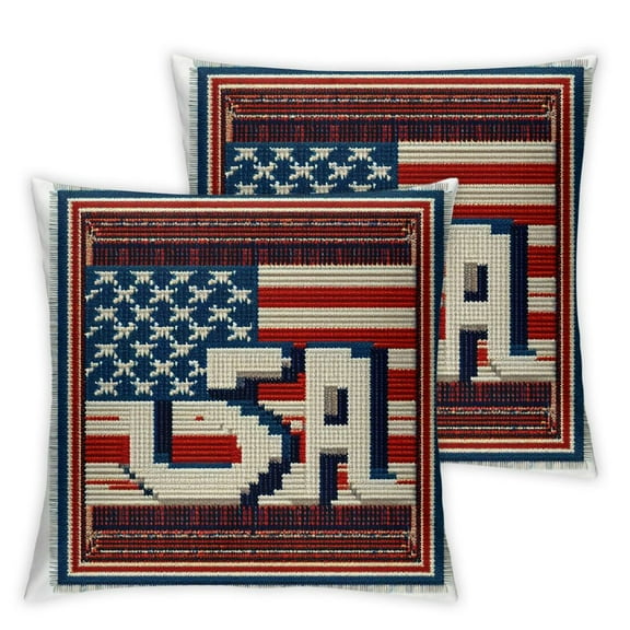 nygtbtfer  USA Flag Red White Blue Patriotic Mini Hooked Wool Pillow White