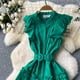 thumbnail image 4 of Vestido de palacio Vintage para mujer, elegante cuello redondo con bordes de hongos negros, vestido largo ceñido de una sola botonadura, 4 of 5
