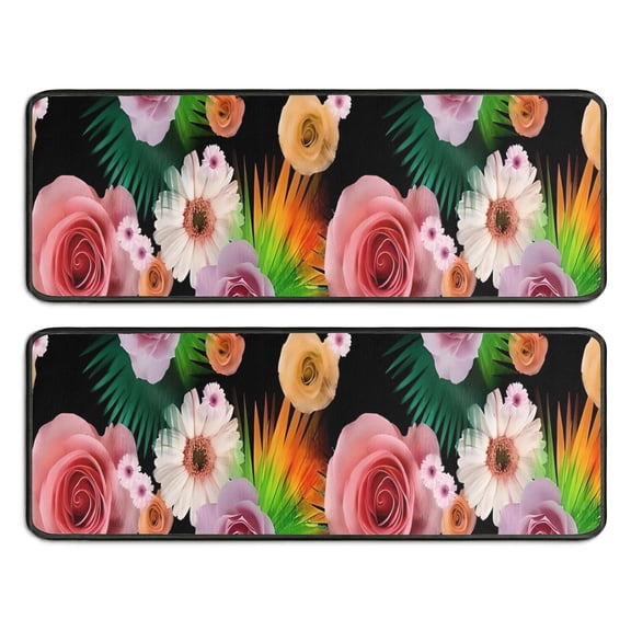 Kitchen Rugs Sets Of 2,Pioneer Flower Floral Print Pattern Anti Fatigue Kitchen Mat Rugs Non Slip Washable,Decorative Kitchen Floor Mats for Kitchen,Sink,Laundry,17"x47" 17"x47"