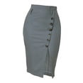 thumbnail image 1 of Falda de tubo corta Allegra K vintage con cinturón y abertura con botones decorativos para mujer Verde gris XS, 1 of 6