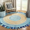 thumbnail image 2 of Indian Handwoven Braided Natural Jute with Sky Blue Cotton Jhalar Round Rug, Bedroom, Entryways, Dining Room, Hallways, Kids' Rooms, Size - (8' Round), 2 of 2