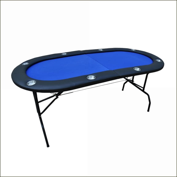 Poker Game Table 73-Inch Oval Green Felt Foldable with Cup Holders | Metal | Blue