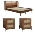 thumbnail image 1 of Gzxs 3 Pieces Modern Bedroom Furniture Sets, Cannage Rattan Design, Queen Size Platform Bed + Nightstand*2, Walnut, 1 of 7