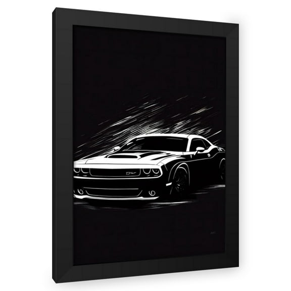 Maki 18x24 Black Modern Wood Framed Wall Art Titled - Dodge Challenger Greyscale Poster Ii