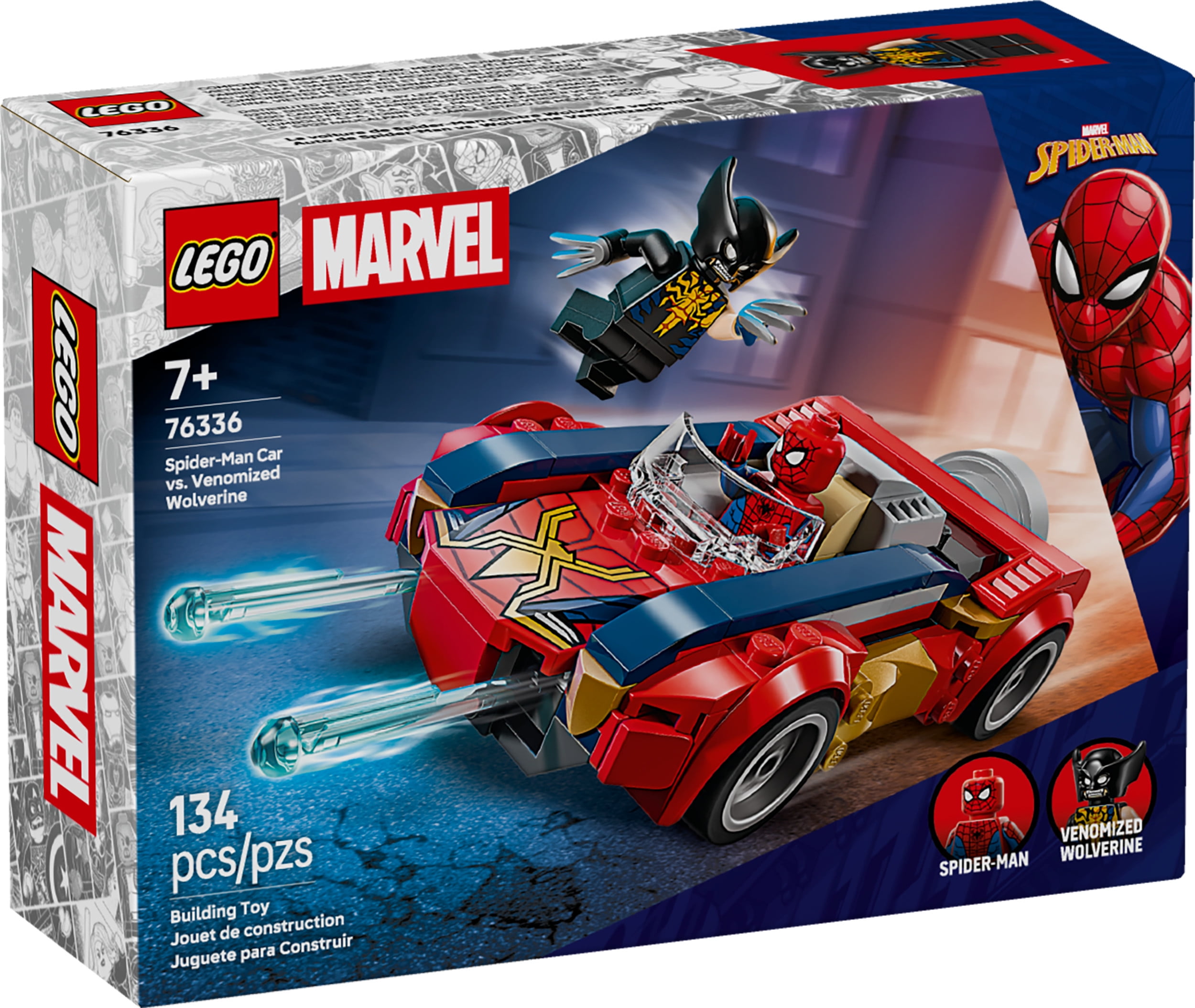 LEGO Marvel Spider-Man Car vs. Venomized Wolverine Building Toy for Boys & Girls - Super Hero & Villain Playset W/2 Marvel Minifigures - Gift Idea for Birthdays - Ages 7+ - 76336