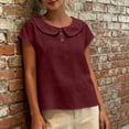 thumbnail image 5 of GUACER Short Sleeve Linen Cotton Tops for Women Peter Pan Collar Casual Button Placket Blouses Summer Shirts, 5 of 9