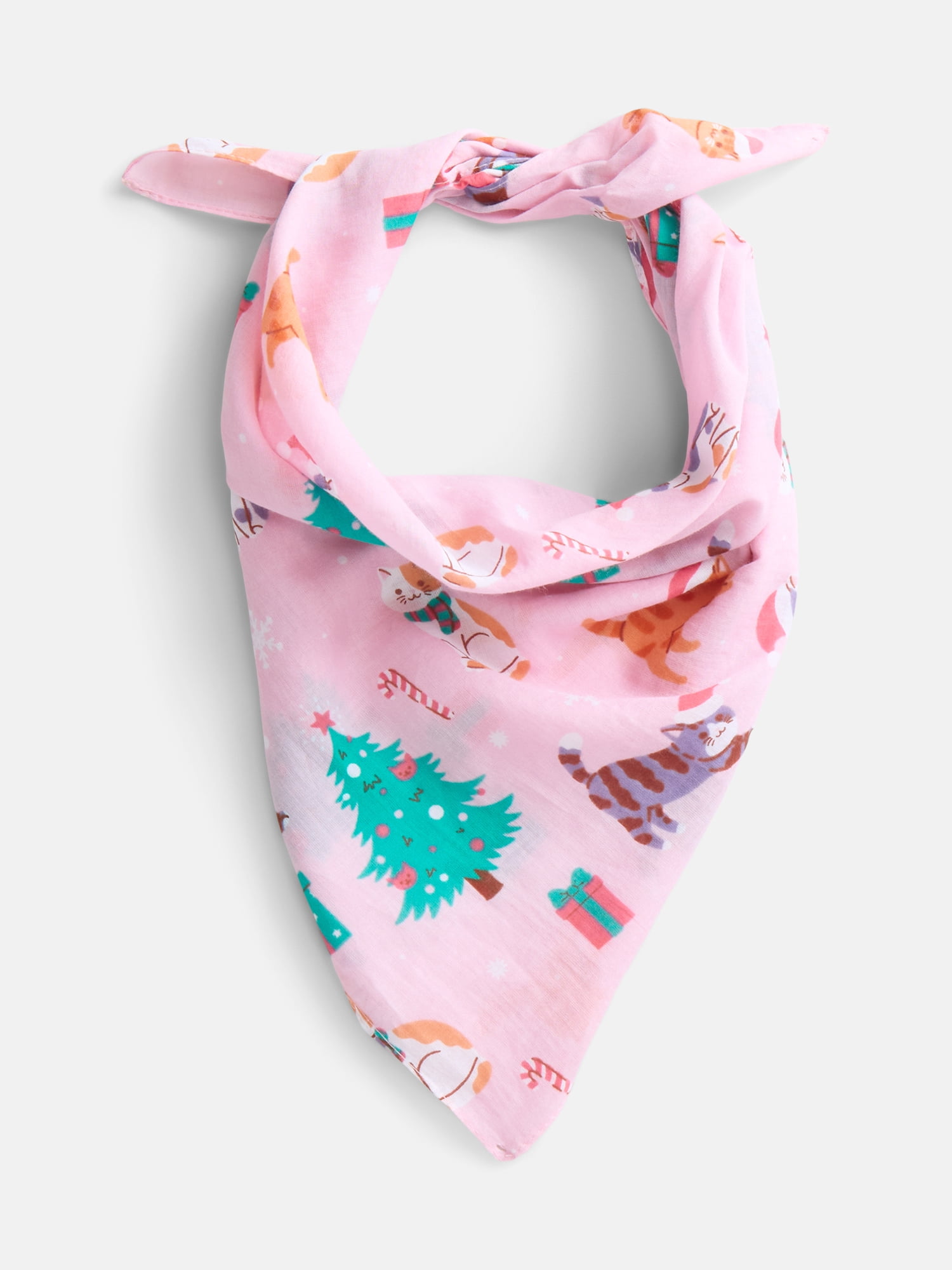 Holiday Time Woven Holiday Cats Bandana, One Size, Pink, Cotton