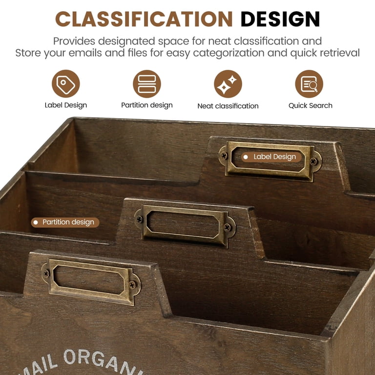 Keyohome Wooden Mail Organizer, 3-Compartment Brown photo 2