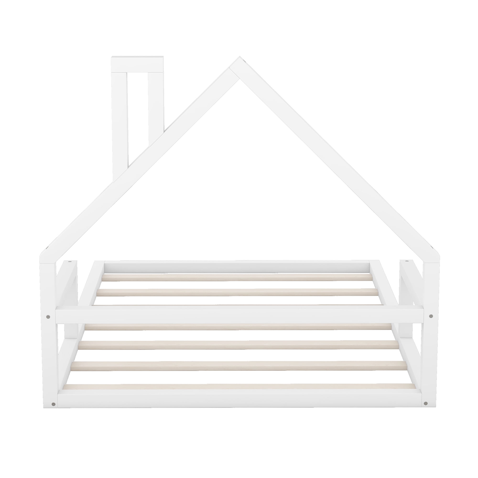 Leumius Full Size Floor Bed with House-Shaped Headboard,Montessori Bed Low Floor Bed Frame with Slats for Boys Girls,No Box Spring Needed,White