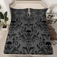 thumbnail image 2 of jejeloiu Vintage Gothic Skull Twin Sheet Sets,Retro Damask Flower Twin Fitted Sheet,Gray Black Flat Sheet For Girls Kids,Microfiber Bedroom Decor,3-Piece, 2 of 7