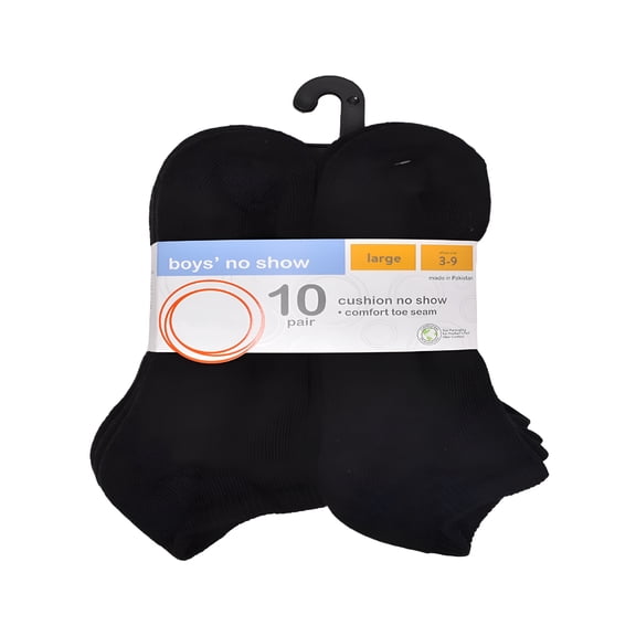 TELOLY Boys Cushioned No Show Socks, Black Socks for Boys, 10 Pack, Sizes S (4-8.5) - L (3-9)
