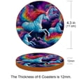 thumbnail image 3 of Unicorn Set of 6 Round Microfiber Leather Coasters, 11x11 cm/4.3x4.3 in, Stain Drink Mats for Home and Office, 3 of 6