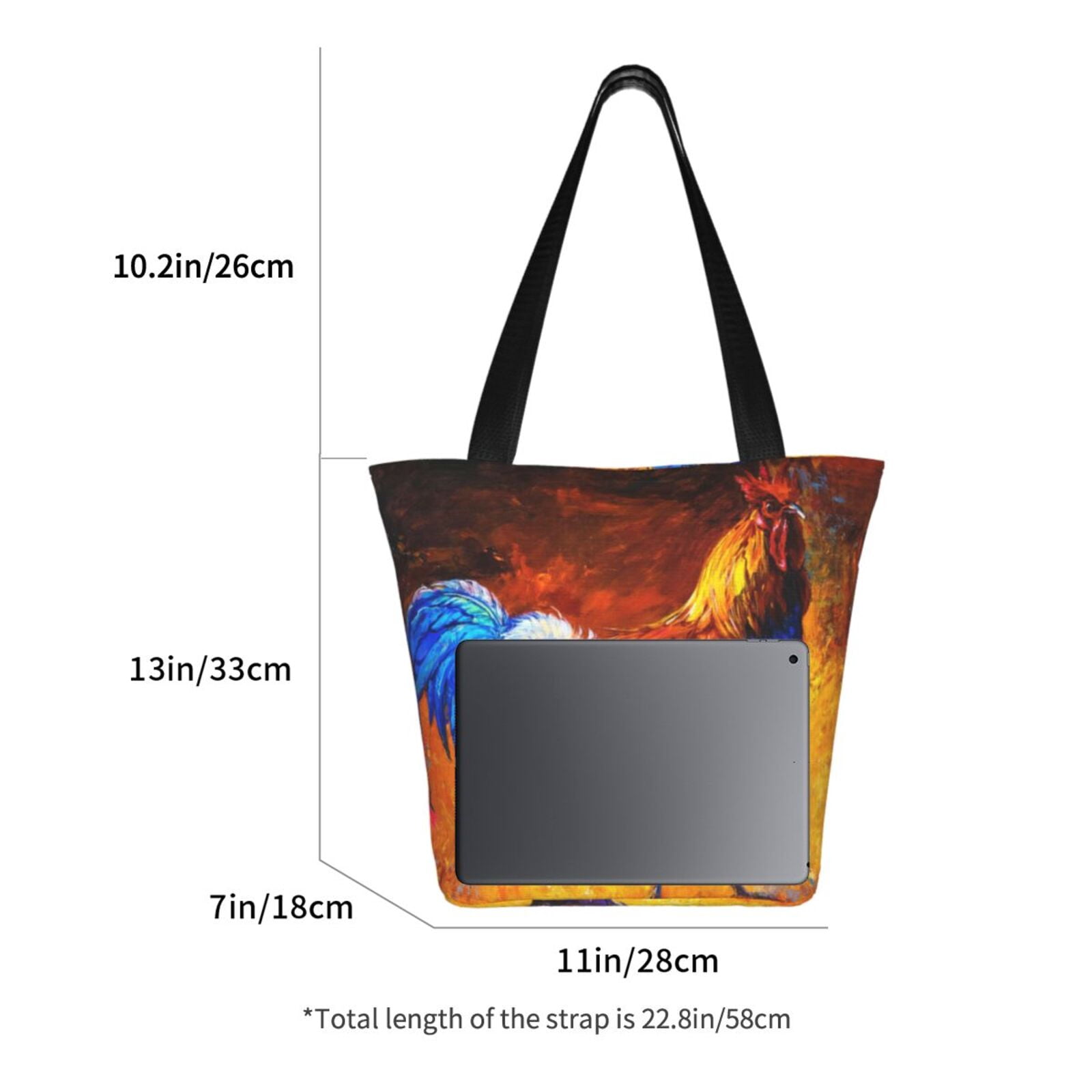 Ratiio Colorful Rooster Print Shoulder Bag for Women, Polyester Crossbody Purse Lightweight Handbag for Daily Travel and Casual Use