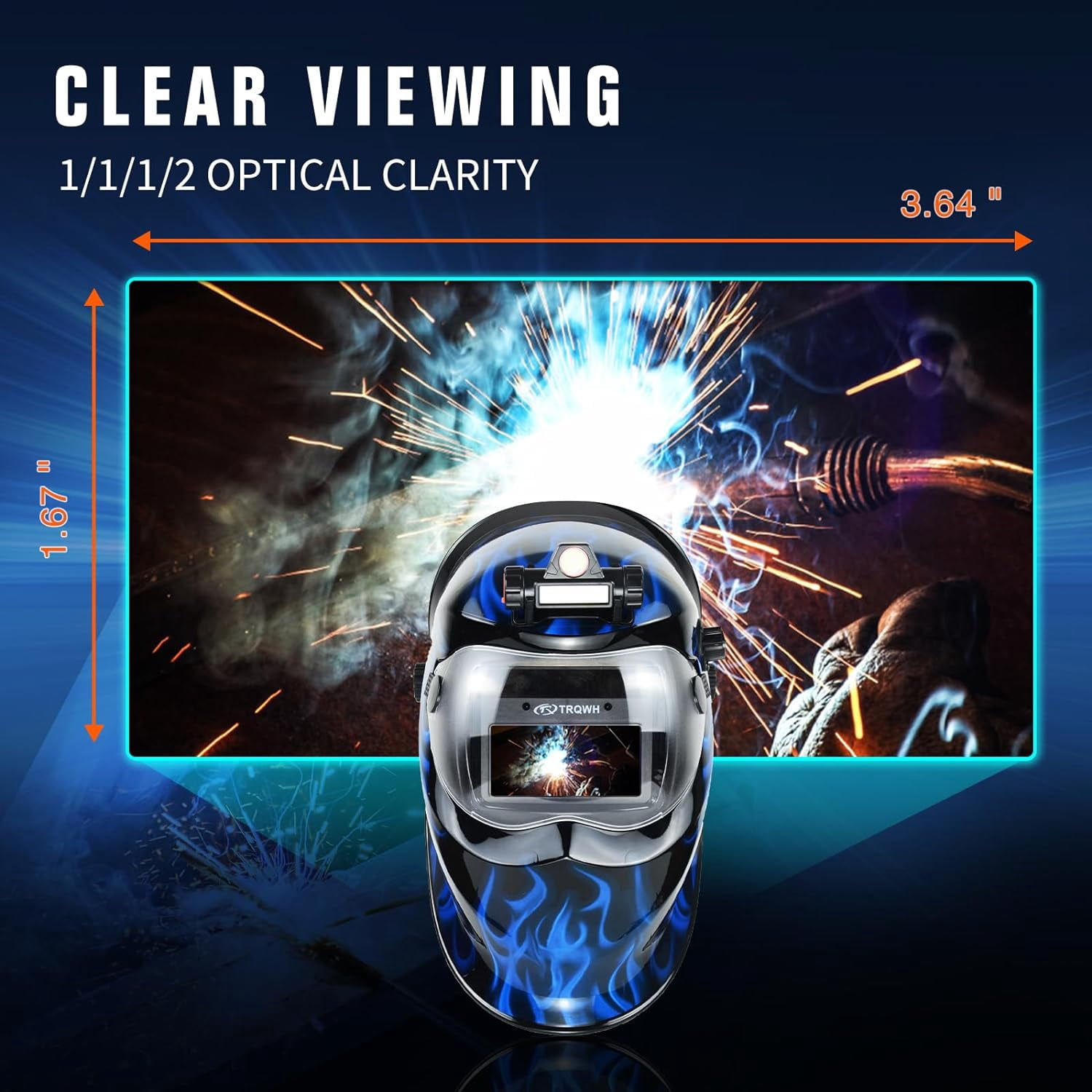 Welding Helmets for Men True Color Welding Hood Auto Darkening with Light, Solar Power 2 Arc Sensor Wide Shade 9-13 Welding Mask with Extra Grinding Mode (Blue Fire)
