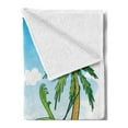 thumbnail image 2 of Iguana Soft Flannel Fleece Throw Blanket, Green Iguana Smiling Waving Sunbathing Tropical Holiday Palm Trees with Hammock, Cozy Plush for Indoor and Outdoor Use, 70" x 90", Multicolor, by Ambesonne, 2 of 5