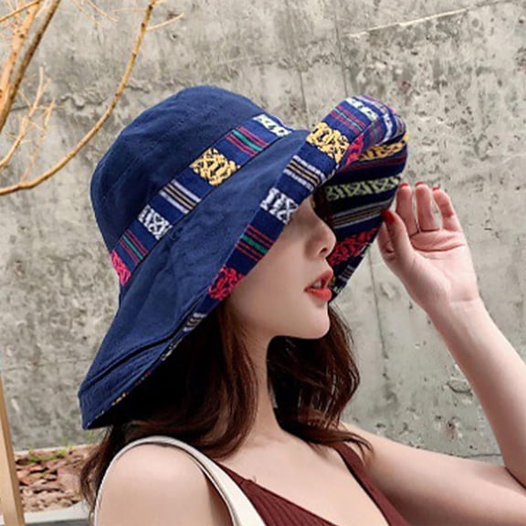 Mens Nylon Spandex Bucket Hat Sun Hat for Men Breathable Stretchy One Size Wide Brim for Beach Outdoor Travel Navy,Size Free Size