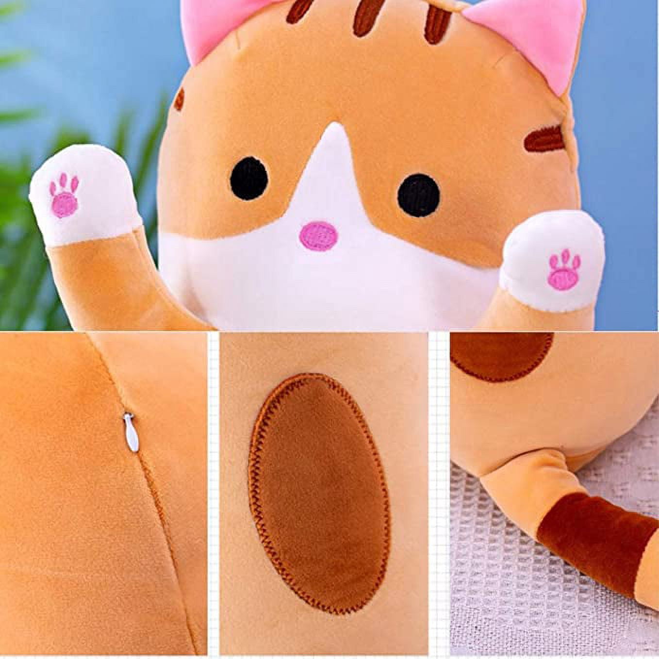 Oreiller Peluche Chat Long 50cm Orange - Doux Et Câlin, Cadeau Enfant Ou Déco - Lavable Machine