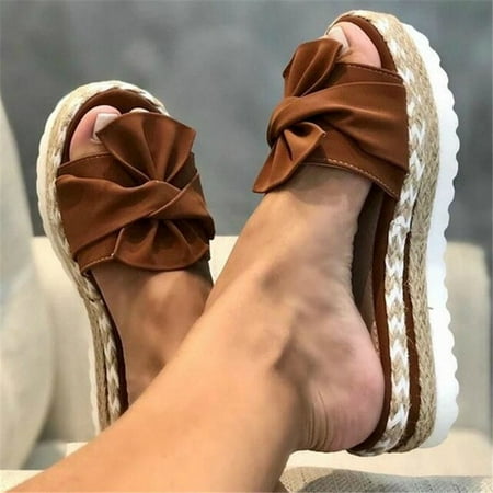 

Women Slippers 2022 Summer Platform Wedges Mid Heels Bow Tie Peep Toe Fashion Slides Beach Outdoor Ladies Shoes Zapatos De Mujer