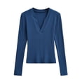 thumbnail image 2 of Top Henley,Sudadera con estampado de moda para mujer, blusa informal de manga larga con cuello en V, suave imitación de rayón, para uso diario, sopatenor, 2 of 8