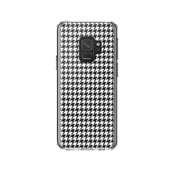 DistinctInk Clear Shockproof Hybrid Case for Samsung Galaxy S9 (5.8" Screen) - TPU Bumper, Acrylic Back, Tempered Glass Screen Protector - White Houndstooth