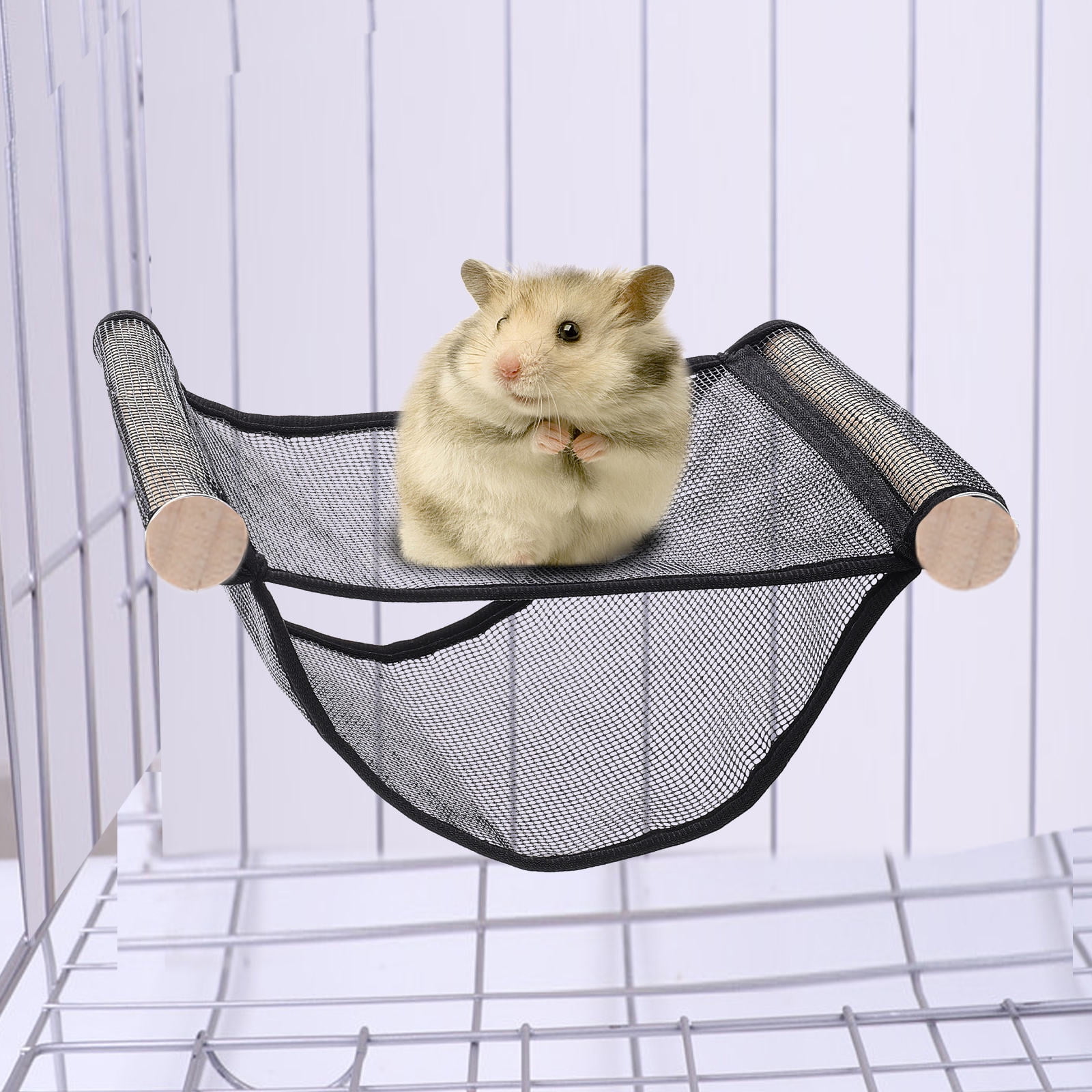 OUNONA Ferret Hammock Black Wooden Nylon Breathable Hanging Bed for Small Pets