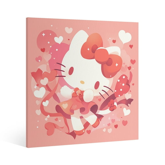Hello Kitty Cartoon Canvas Wall Art Cartoon Wall Decor | HD Printed & Wooden framed wall art | Modern Wall Decor for Gift | Kids Room Decor | Made in USA 8x8 Inch