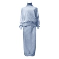 thumbnail image 4 of Women's 2 Piece Sweater Set Outfits Long Sleeve Oversized Top Bodycon Maxi Long Skirt Knit Dresses Blue S, 4 of 5