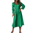 thumbnail image 2 of Gspmoly Robes Grande Taille pour Femmes Rondes, Robe Décontractée à Col Rond Manches Longues Lanterne avec Ceinture Couleur Unie Robe de Vacances pour Femmes jusqu'à 70 % de Rabais, 2 of 7