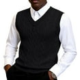 thumbnail image 2 of Men's V-Neck Thickened Knit Sweater Vest, Sleeveless Cable Knit Waistcoat, Winter Warm Layering Piece for Casual Outfits, 2 of 5