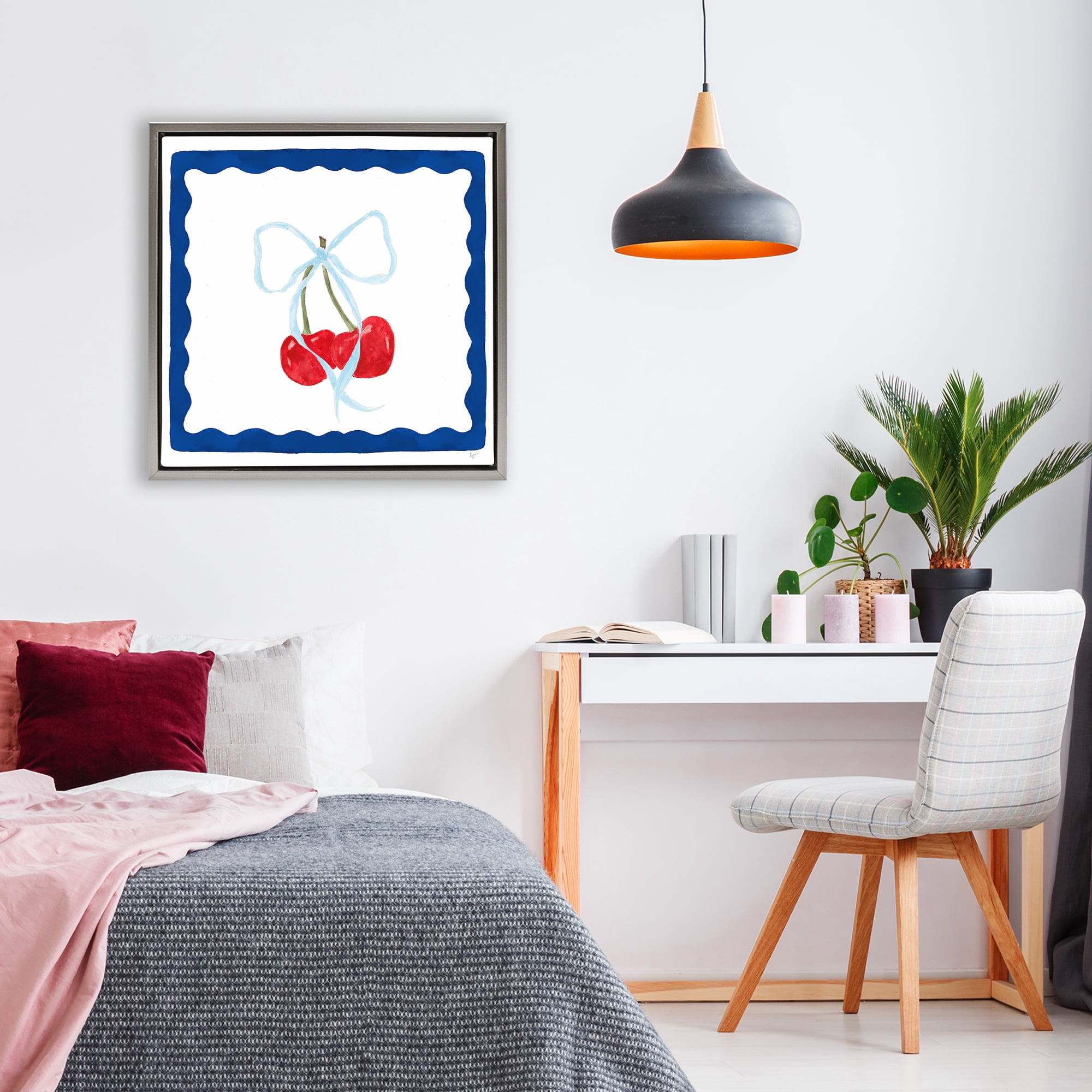 Stupell Industries Summer Bordered Cherries Gray Framed Floater Canvas Wall Art, design by Lucille Price