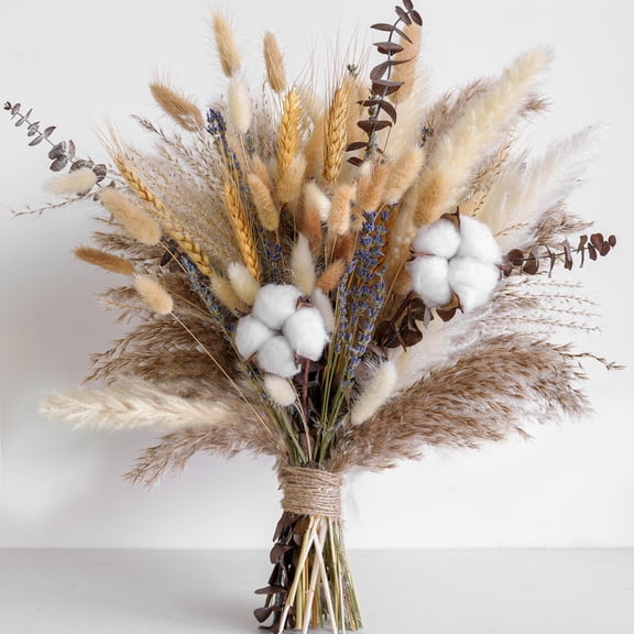 Dried Flower Bouquet - Rustic Boho Pampas Grass & Eucalyptus Centerpiece for Table, Wedding Home Decor, 6-Piece Set